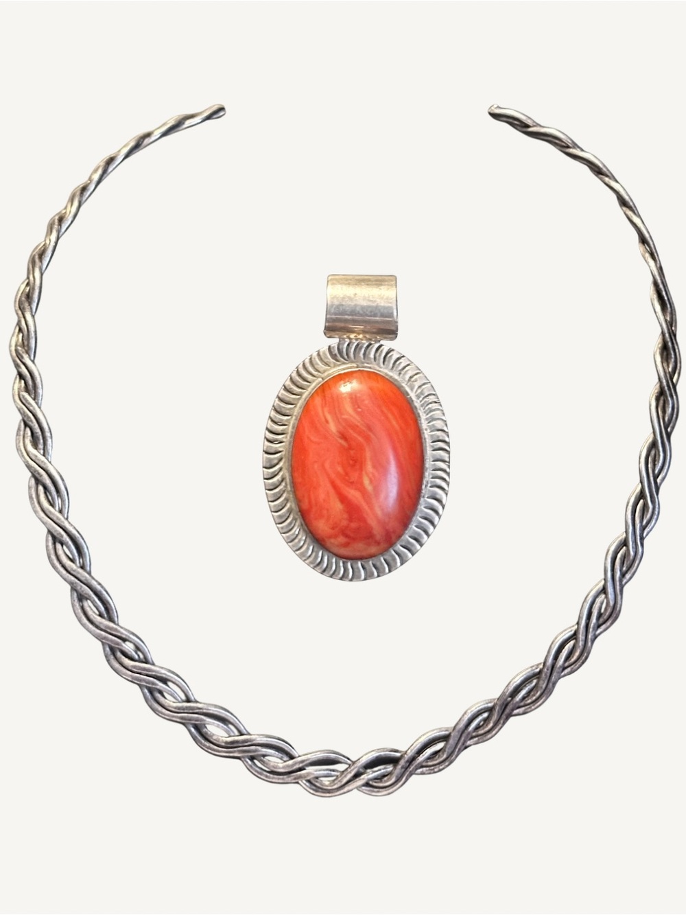 VTG 925 Sterling Spiny Oyster Pendant + Twisted Collar Stamped Maker Mark 48g - Picture 6 of 6